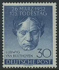 BERLIN 1952 Michel-Nummer 087 postfrisch EINZELMARKE - Todestag von Ludwig van Beethoven