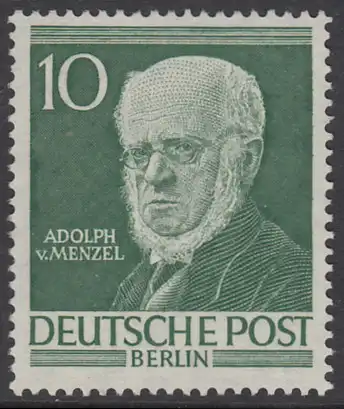 BERLIN 1952 Michel-Nummer 095 postfrisch EINZELMARKE - Adolph von Menzel, Maler und Grafiker