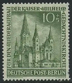 BERLIN 1953 Michel-Nummer 107 postfrisch EINZELMARKE - Wiederaufbau der Kaiser-Wilhelm-Gedächtniskirche
