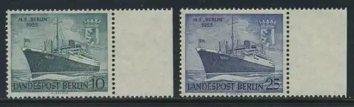 BERLIN 1955 Michel-Nummer 126-127 postfrisch SATZ(2) EINZELMARKEN Ränder rechts (a) - Taufe des Motorschiffes Berlin