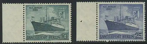 BERLIN 1955 Michel-Nummer 126-127 postfrisch SATZ(2) EINZELMARKEN Ränder links (a) - Taufe des Motorschiffes Berlin