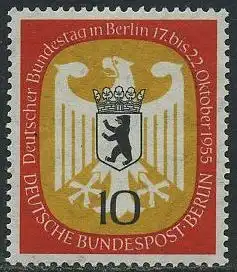 BERLIN 1955 Michel-Nummer 129 postfrisch EINZELMARKE - Deutscher Bundestag in Berlin