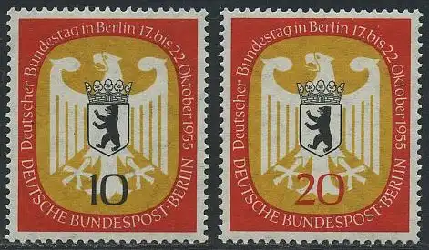 BERLIN 1955 Michel-Nummer 129-130 postfrisch SATZ(2) EINZELMARKEN - Deutscher Bundestag in Berlin