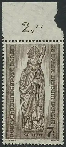 BERLIN 1955 Michel-Nummer 132 postfrisch EINZELMARKE Rand oben - Bistum Berlin, Wiederaufbau zerstörter Kirchen; Hl. Otto von Bamberg