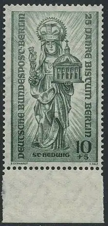 BERLIN 1955 Michel-Nummer 133 postfrisch EINZELMARKE Rand unten - Bistum Berlin, Wiederaufbau zerstörter Kirchen; Hl. Hedwig