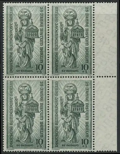 BERLIN 1955 Michel-Nummer 133 postfrisch BLOCK Ränder rechts - Bistum Berlin, Wiederaufbau zerstörter Kirchen; Hl. Hedwig