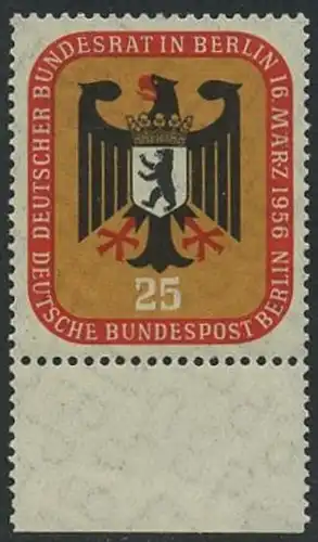 BERLIN 1956 Michel-Nummer 137 postfrisch EINZELMARKE RAND unten - Deutscher Bundesrat in Berlin