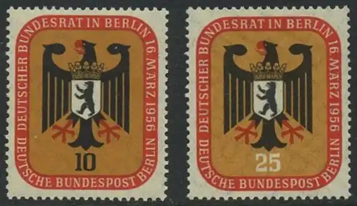 BERLIN 1956 Michel-Nummer 136-137 postfrisch SATZ(2) EINZELMARKEN - Deutscher Bundesrat in Berlin