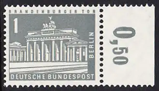 BERLIN 1956 Michel-Nummer 140w postfrisch EINZELMARKE RAND rechts (d) - Berliner Stadtbilder: Brandenburger Tor