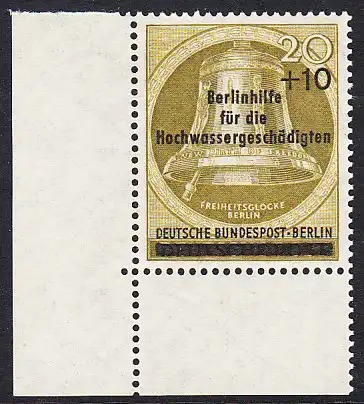 BERLIN 1956 Michel-Nummer 155 postfrisch EINZELMARKE ECKRAND unten links - Berlinhilfe für die Hochwassergeschädigten
