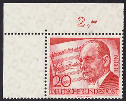 BERLIN 1956 Michel-Nummer 156 postfrisch EINZELMARKE ECKRAND oben links (b) - Paul Lincke