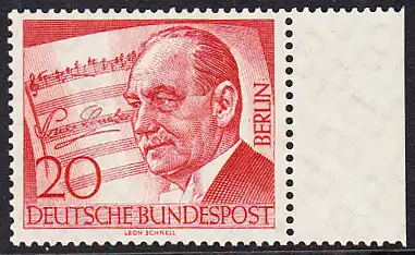 BERLIN 1956 Michel-Nummer 156 postfrisch EINZELMARKE RAND rechts - Paul Lincke