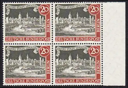 BERLIN 1957 Michel-Nummer 159 postfrisch BLOCK RÄNDER rechts - 725 Jahre Stadt Spandau