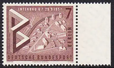 BERLIN 1957 Michel-Nummer 160 postfrisch EINZELMARKE RAND rechts - Internationale Bau-Ausstellung Interbau, Berlin