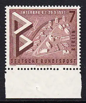 BERLIN 1957 Michel-Nummer 160 postfrisch EINZELMARKE RAND unten - Internationale Bau-Ausstellung Interbau, Berlin