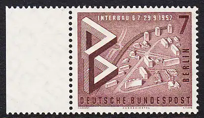 BERLIN 1957 Michel-Nummer 160 postfrisch EINZELMARKE RAND links - Internationale Bau-Ausstellung Interbau, Berlin
