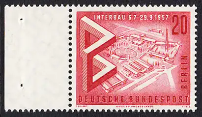 BERLIN 1957 Michel-Nummer 161 postfrisch EINZELMARKE RAND links - Internationale Bau-Ausstellung Interbau, Berlin