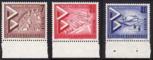 BERLIN 1957 Michel-Nummer 160-162 postfrisch SATZ(3) EINZELMARKEN RÄNDER unten - Internationale Bau-Ausstellung Interbau, Berlin