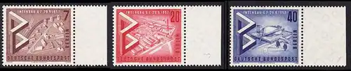 BERLIN 1957 Michel-Nummer 160-162 postfrisch SATZ(3) EINZELMARKEN RÄNDER rechts (a) - Internationale Bau-Ausstellung Interbau, Berlin
