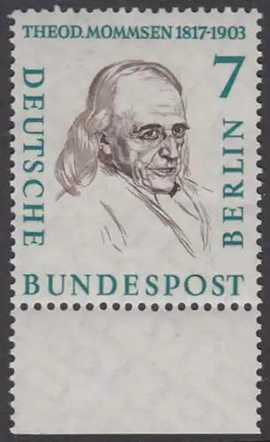 BERLIN 1957 Michel-Nummer 163 postfrisch EINZELMARKE RAND unten - Männer aus der Geschichte Berlins: Theodor Mommsen