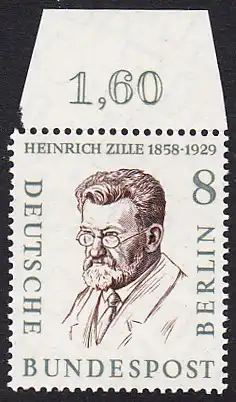 BERLIN 1957 Michel-Nummer 164 postfrisch EINZELMARKE RAND oben - Männer aus der Geschichte Berlins: Heinrich Zille