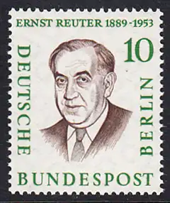 BERLIN 1957 Michel-Nummer 165 postfrisch EINZELMARKE - Männer aus der Geschichte Berlins: Prof. Dr. Ernst Reuter