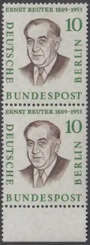 BERLIN 1957 Michel-Nummer 165 postfrisch vert.PAAR RAND unten - Männer aus der Geschichte Berlins: Prof. Dr. Ernst Reuter