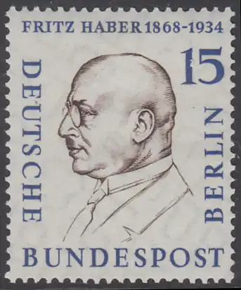 BERLIN 1957 Michel-Nummer 166 postfrisch EINZELMARKE - Männer aus der Geschichte Berlins: Fritz Haber, Chemiker