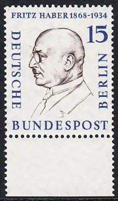 BERLIN 1957 Michel-Nummer 166 postfrisch EINZELMARKE RAND unten - Männer aus der Geschichte Berlins: Fritz Haber, Chemiker