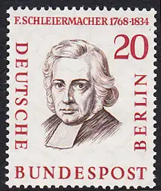 BERLIN 1957 Michel-Nummer 167 postfrisch EINZELMARKE - Männer aus der Geschichte Berlins: Friedrich Daniel Ernst Schleiermacher, evangel. Theologe