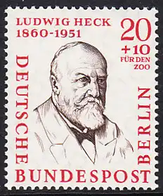 BERLIN 1957 Michel-Nummer 168 postfrisch EINZELMARKE - Männer aus der Geschichte Berlins: Prof. Ludwig Heck, Zoologe