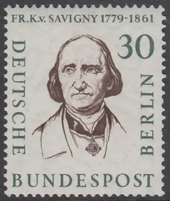 BERLIN 1957 Michel-Nummer 170 postfrisch EINZELMARKE - Männer aus der Geschichte Berlins: Friedrich Carl von Savigny, Rechtslehrer