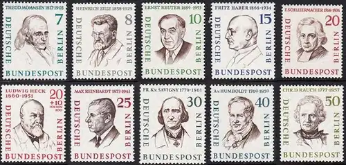 BERLIN 1957 Michel-Nummer 163-172 postfrisch SATZ(10) EINZELMARKEN - Männer aus der Geschichte Berlins