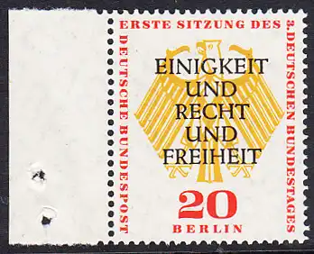 BERLIN 1957 Michel-Nummer 175 postfrisch EINZELMARKE RAND links - Erste konstituierende Sitzung des 3. Deutschen Bundestages in Berlin
