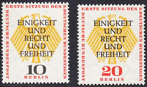 BERLIN 1957 Michel-Nummer 174-175 postfrisch SATZ(2) EINZELMARKEN - Erste konstituierende Sitzung des 3. Deutschen Bundestages in Berlin