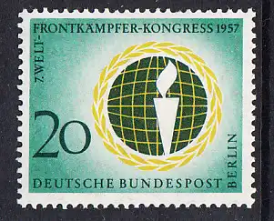 BERLIN 1957 Michel-Nummer 177 postfrisch EINZELMARKE - Welt-Frontkämper-Kongress,  Berlin