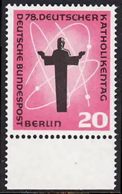 BERLIN 1958 Michel-Nummer 180 postfrisch EINZELMARKE RAND unten - Deutscher Katholikentag, Berlin