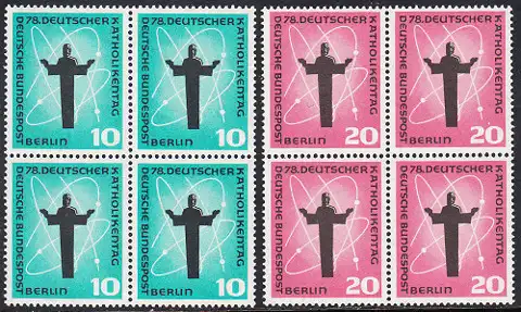 BERLIN 1958 Michel-Nummer 179-180 postfrisch SATZ(2) BLÖCKE - Deutscher Katholikentag, Berlin