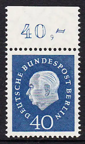 BERLIN 1959 Michel-Nummer 185 postfrisch EINZELMARKE RAND oben - Bundespräsident Theodor Heuss