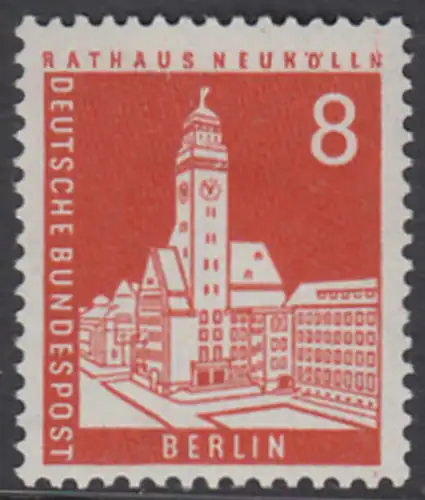 BERLIN 1959 Michel-Nummer 187 postfrisch EINZELMARKE - Berliner Stadtbilder: Rathaus Neukölln