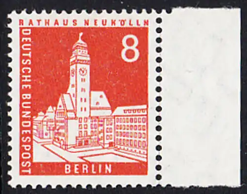 BERLIN 1959 Michel-Nummer 187 postfrisch EINZELMARKE RAND rechts - Berliner Stadtbilder: Rathaus Neukölln