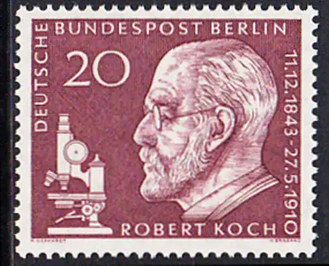 BERLIN 1960 Michel-Nummer 191 postfrisch EINZELMARKE - Todestag von Robert Koch