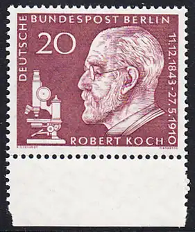BERLIN 1960 Michel-Nummer 191 postfrisch EINZELMARKE RAND unten - Todestag von Robert Koch
