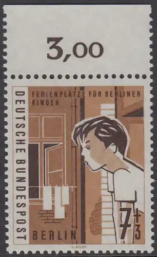 BERLIN 1960 Michel-Nummer 193 postfrisch EINZELMARKE RAND oben - Hilfswerk Berlin: Ferienplätze für Berliner Kinder