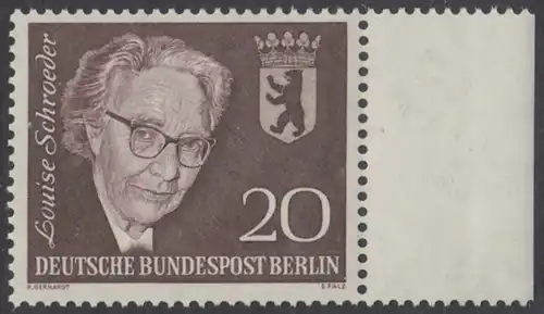 BERLIN 1961 Michel-Nummer 198 postfrisch EINZELMARKE RAND rechts - Todestag von Louise Schröder, Politikerin
