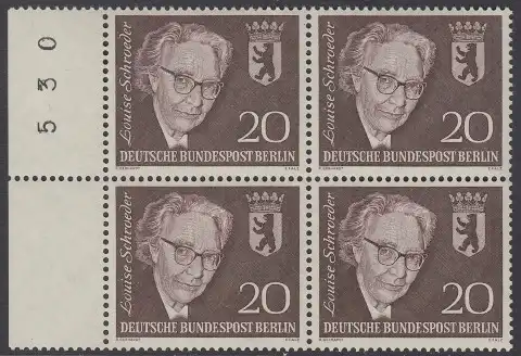 BERLIN 1961 Michel-Nummer 198 postfrisch BLOCK RÄNDER links (a02) - Todestag von Louise Schröder, Politikerin