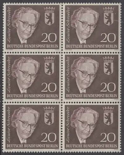 BERLIN 1961 Michel-Nummer 198 postfrisch vert.BLOCK(6) - Todestag von Louise Schröder, Politikerin