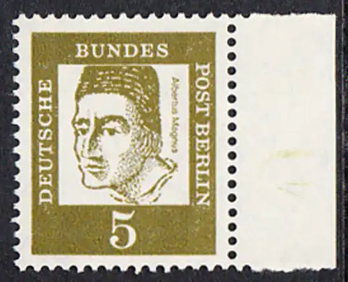 BERLIN 1961 Michel-Nummer 199 postfrisch EINZELMARKE RAND rechts - Bedeutende Deutsche: Albertus Magnus, Graf von Bollstädt, Gelehrter