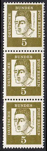BERLIN 1961 Michel-Nummer 199 postfrisch vert.STRIP(3) - Bedeutende Deutsche: Albertus Magnus, Graf von Bollstädt, Gelehrter
