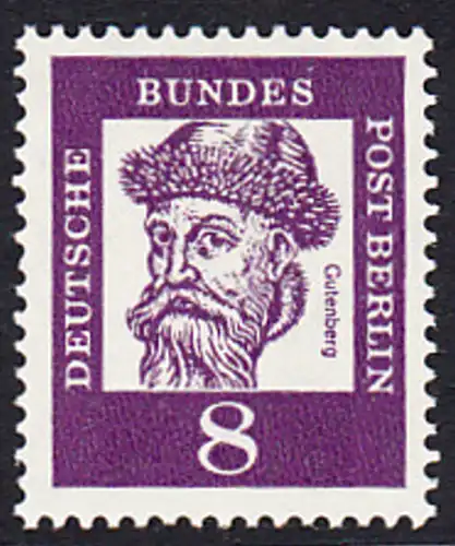 BERLIN 1961 Michel-Nummer 201 postfrisch EINZELMARKE - Bedeutende Deutsche: Johannes Gutenberg, Erfinder des Buchdrucks
